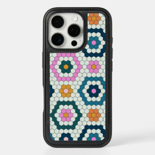 Cute Hexagon Shapes Tile Pattern Retro Teal Pink   iPhone 16 Pro Case