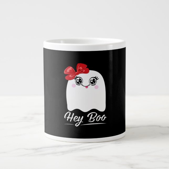 Cute Hey Boo Halloween Design Giant Coffee Mug (Front)
