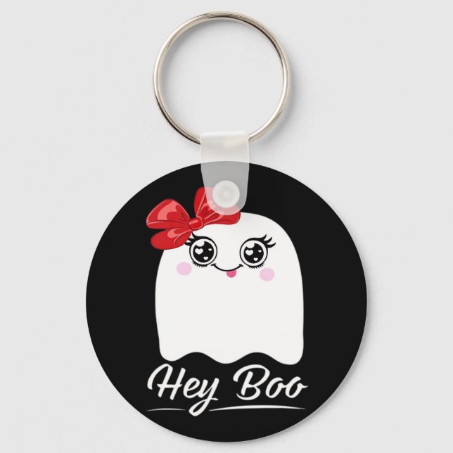 Cute Hey Boo Halloween Design Keychain (Front)