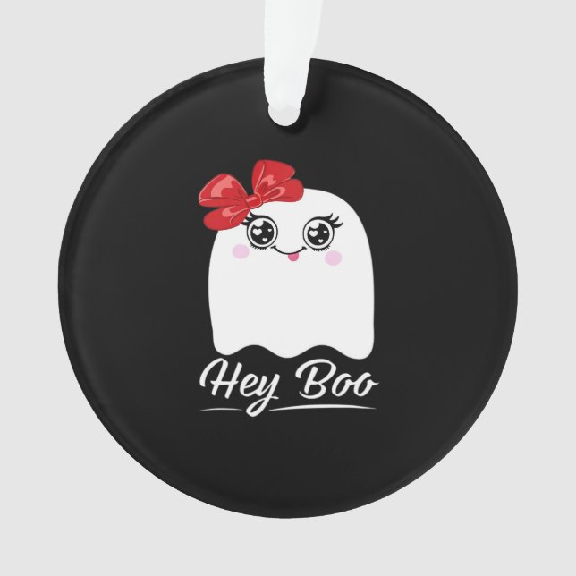 Cute Hey Boo Halloween Design Ornament (Front)