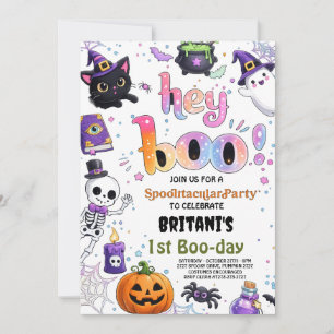 Cute Hey Boo Halloween Ghost Birthday Invitation