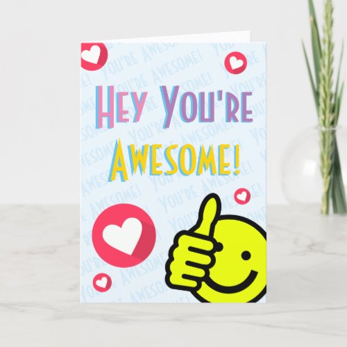 Cute Hey Youre Awesome Yellow Smile Face  Thank You Card