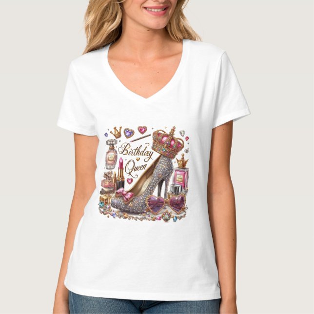 Cute high heel Birthday Queen T-Shirt  (Front)