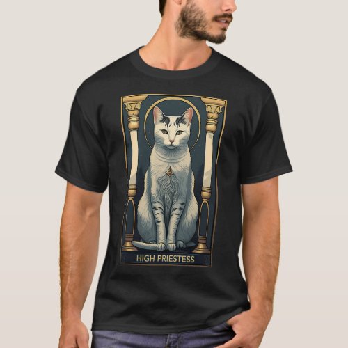 Cute High Priestess Tarot Card Cat Tarot Card Vint T_Shirt