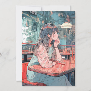 Cute high school girl waiting at a cafe Sushi Gi Invitation