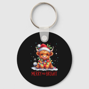 Cute Highland Baby Cow Christmas Lights Merry & Keychain