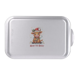 Cute Highland Baby Cow Christmas Lights Merry & Br Cake Pan