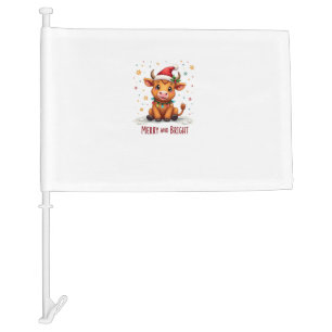 Cute Highland Baby Cow Christmas Lights Merry & Br Car Flag