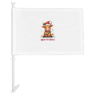 Cute Highland Baby Cow Christmas Lights Merry & Br Car Flag