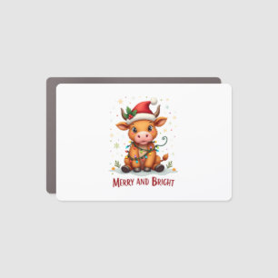 Cute Highland Baby Cow Christmas Lights Merry & Br Car Magnet