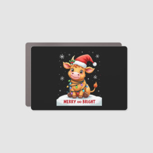Cute Highland Baby Cow Christmas Lights Merry & Br Car Magnet