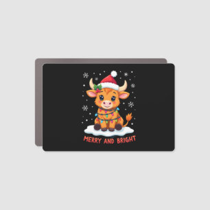 Cute Highland Baby Cow Christmas Lights Merry & Br Car Magnet