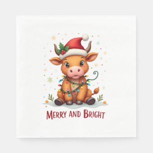 Cute Highland Baby Cow Christmas Lights Merry & Br Napkins