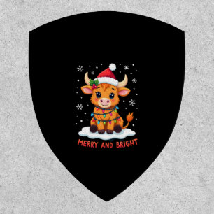 Cute Highland Baby Cow Christmas Lights Merry & Br Patch