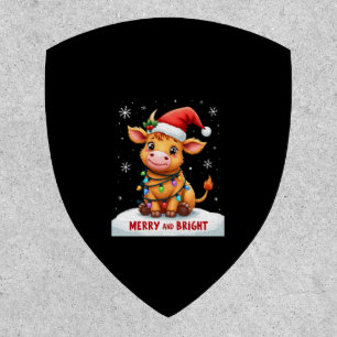 Cute Highland Baby Cow Christmas Lights Merry & Br Patch