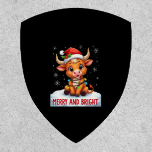 Cute Highland Baby Cow Christmas Lights Merry & Br Patch
