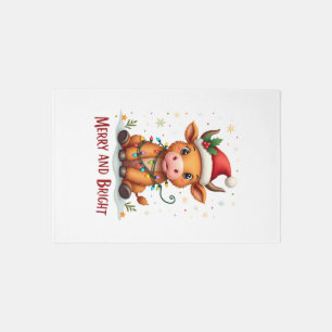 Cute Highland Baby Cow Christmas Lights Merry & Br Rug