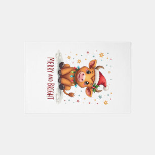 Cute Highland Baby Cow Christmas Lights Merry & Br Rug