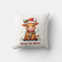 Cute Highland Baby Cow Christmas Lights Merry & Br