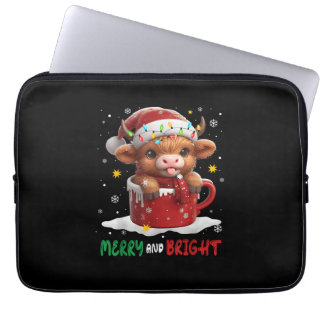 Cute Highland Baby Cow Christmas Lights Xmas  Laptop Sleeve