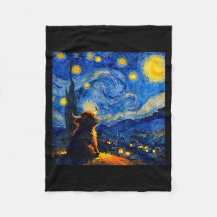 Cute Highland Baby Cow Graphic Van Gogh Style Star Fleece Blanket