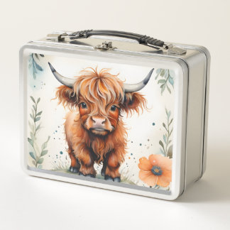 Cute Highland Calf Animal Farm Cow Name Kid Metal Lunch Box