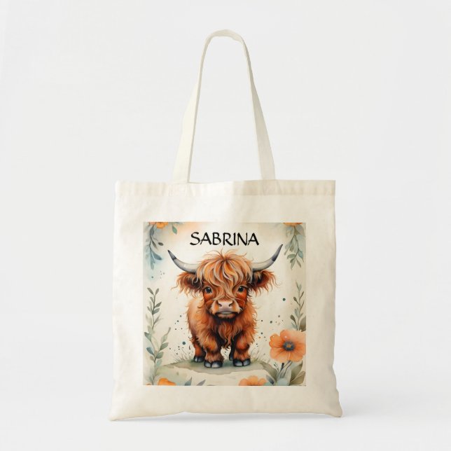 Cute Highland Calf  Animal Farm Cow Name Kid Tote Bag (Front)