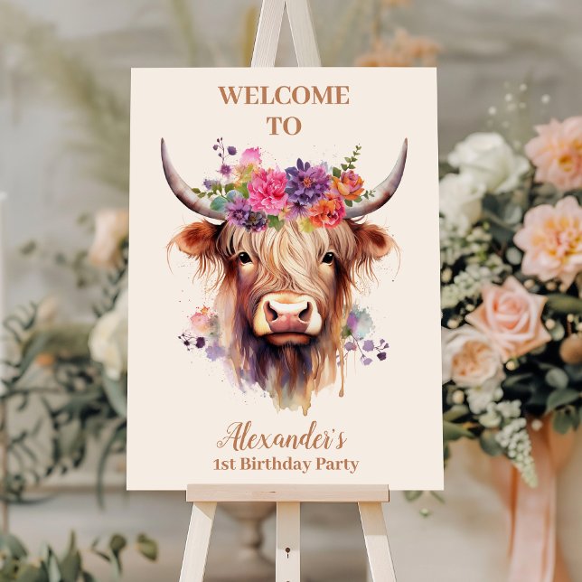 Cute Highland Cow 1st Birthday Foam Board (Creator Uploaded)