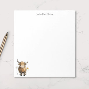 Cute Highland Cow and Flowers Sketch Personalized Notepad