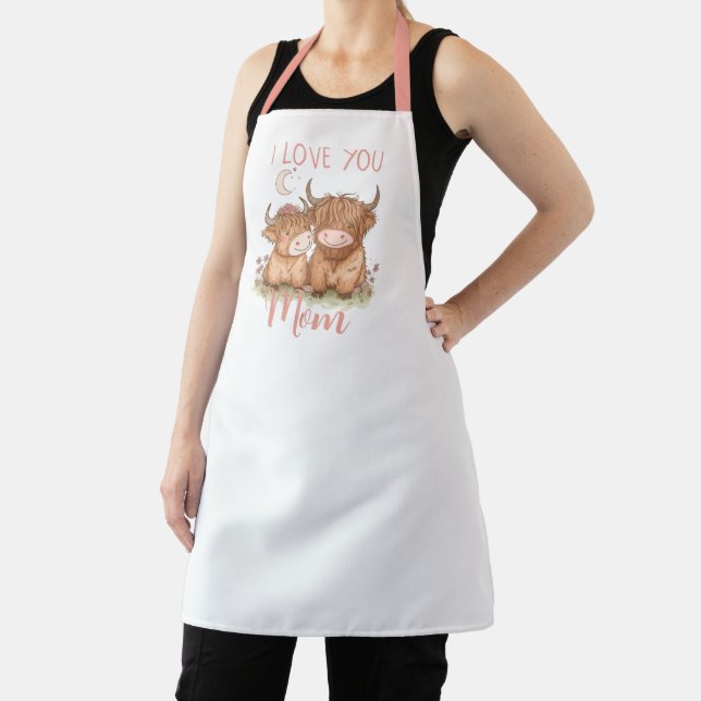 Cute Highland Cow and Mom I Love You Mother's Day Apron (Insitu)