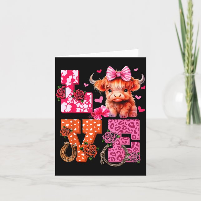 Cute Highland Cow And Nk Heart Valentines Day Love Card (Front)