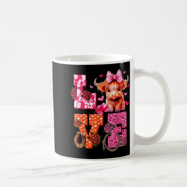 Cute Highland Cow And Nk Heart Valentines Day Love Coffee Mug (Right)