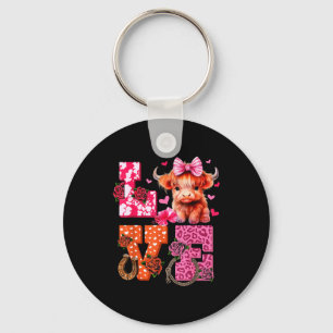Cute Highland Cow And Nk Heart Valentines Day Love Keychain