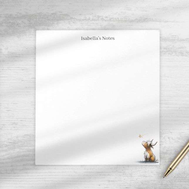 Cute Highland Cow and Star Sketch Personalized Notepad (Creator Uploaded)