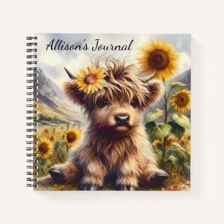 Cute Highland Cow And Sunflowers
