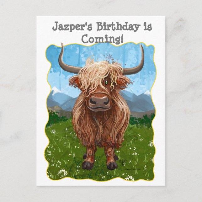 Cute Highland Cow Announcement Postcard (Front)