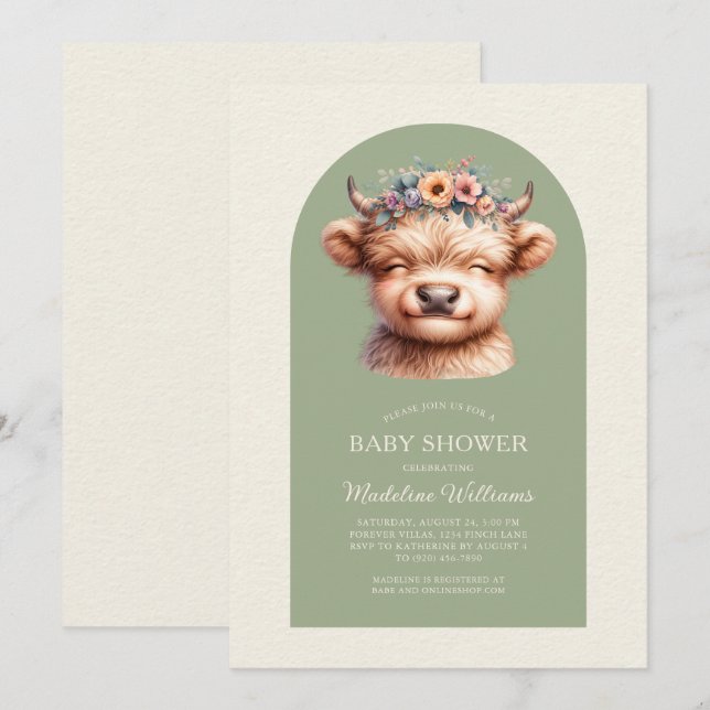 Cute Highland Cow Arch Baby Shower Invitation (Front/Back)