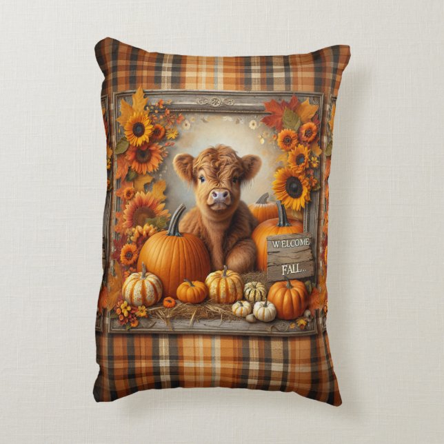 Cute Highland Cow Autumn print Accent Pillow (Back(Vertical))