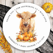 Cute Highland Cow Autumn Pumpkins Baby Shower Classic Round Sticker