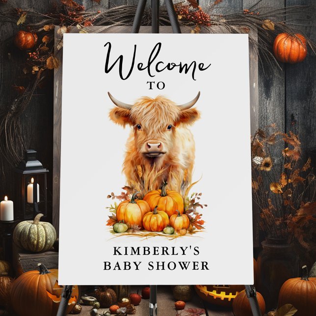 Cute Highland Cow Autumn Pumpkins Baby Shower Foam Board (Creator Uploaded)
