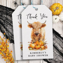 Cute Highland Cow Autumn Pumpkins Baby Shower Gift Tags