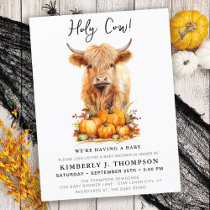 Cute Highland Cow Autumn Pumpkins Baby Shower Invitation Postcard