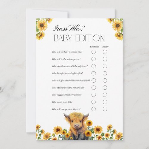 Cute Highland Cow Baby Shower Game Card