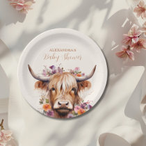 Cute Highland Cow Baby Shower Paper Plates