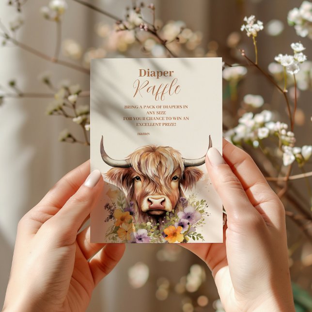 Cute Highland Cow Baby Shower Raffle Diapper Enclosure Card (Creator Uploaded)