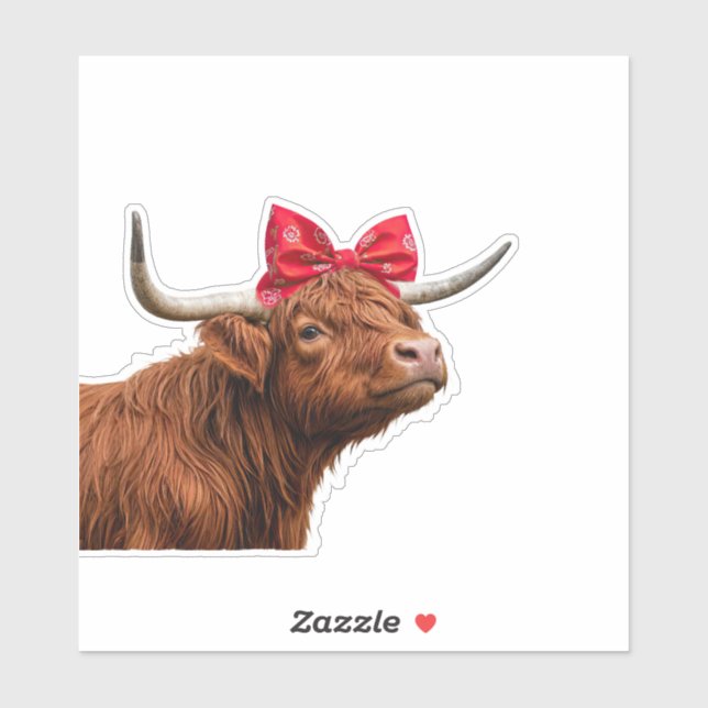 Cute Highland Cow Bandana Bow Sticker (Sheet)