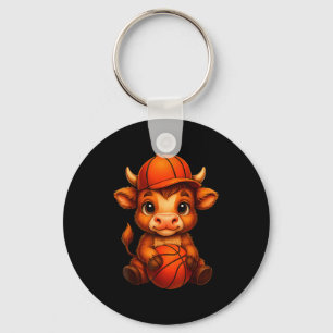 Cute Highland Cow Basketball Calf Design Keychain