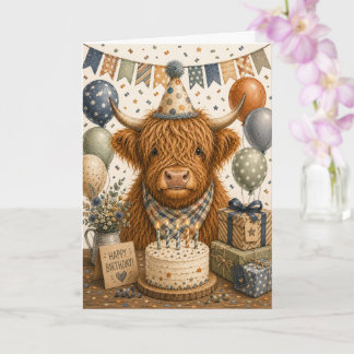 Cute Highland Cow Birthday Party Card
