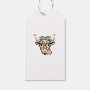 Cute Highland Cow Bubble Gum Vintage Vector Design Gift Tags