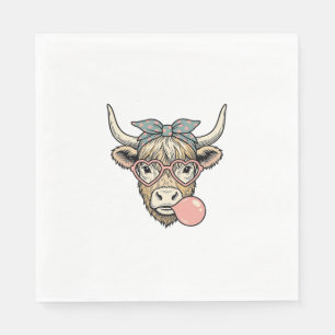 Cute Highland Cow Bubble Gum Vintage Vector Design Napkins